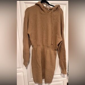Tan Knit Hoided Sweater Dress XL